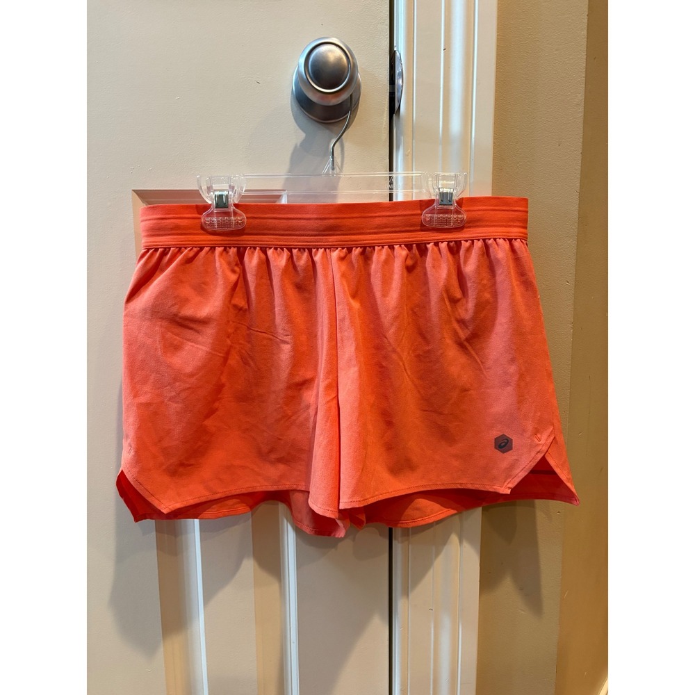 Asics Running Shorts Women's Medium Coral Orange D1 Pocket Reflective Athletic